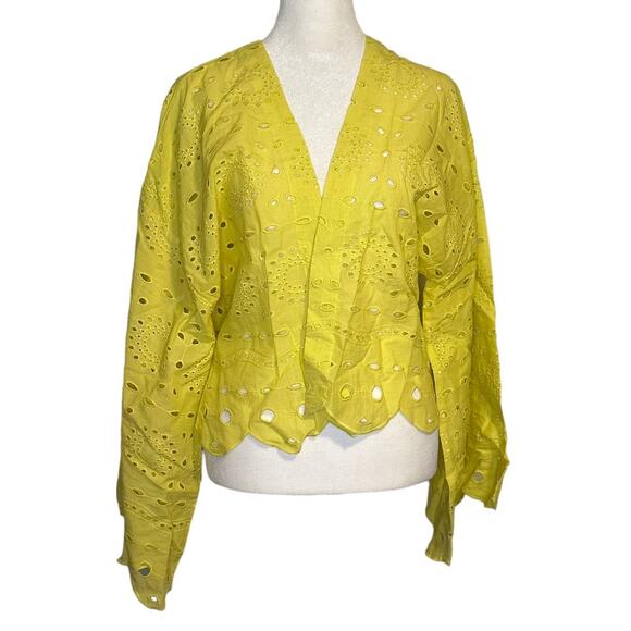 Maeve Anthropologie yellow eyelet lace open front cardigan - Picture 1 of 11